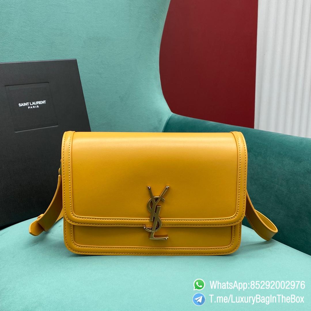 Best Quality Clone YSL Solferino Medium Satchel Bag Honey Yellow In Box Saint Laurent Leather with Front Flap Bronze Metal Hardware Metal YSL Initials Closure SKU 634305 01