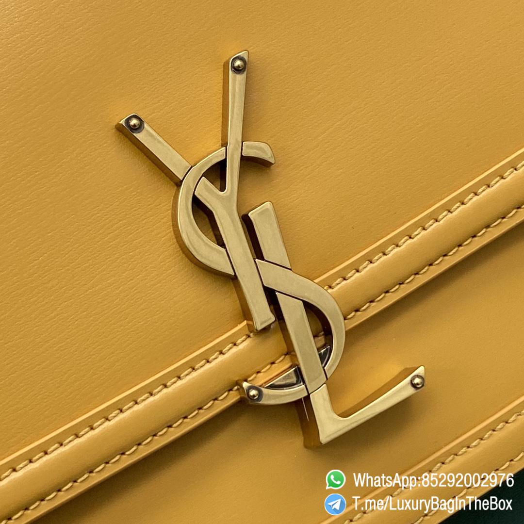 Best Quality Clone YSL Solferino Medium Satchel Bag Honey Yellow In Box Saint Laurent Leather with Front Flap Bronze Metal Hardware Metal YSL Initials Closure SKU 634305 06