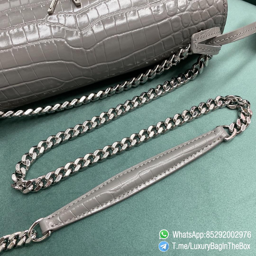 Best Replica YSL Sunset Bag Blanc Vintage Crocodile Embossed Leather with Front Flap Chain and Leather Shoulder Strap Silver Metal Hardware and YSL Initials SKU 442906DND0N9207 09
