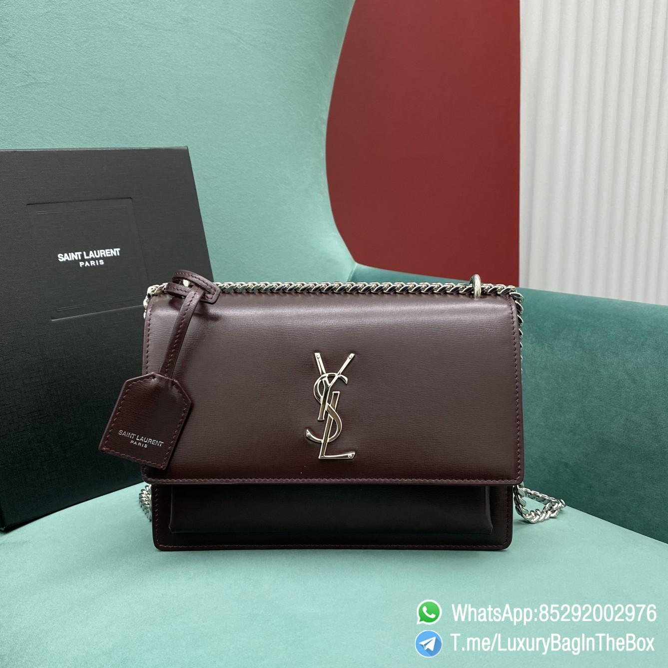 Best Replica YSL Sunset Handbag 442906 Rouge Legion Smooth Leather with Front Flap Chain and Leather Shoulder Strap Silver Metal YSL Initials 01