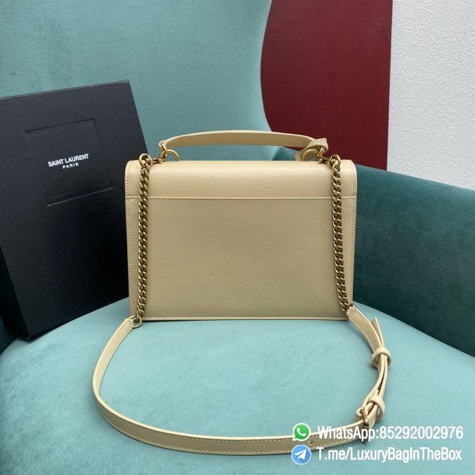 Best Replica YSL Sunset Satchel In Ivory Natural Smooth Leather with Front Flap Top Handle Chain and Leather Shoulder Strap Gold Metal YSL Initials SKU 634723D420W9141 03