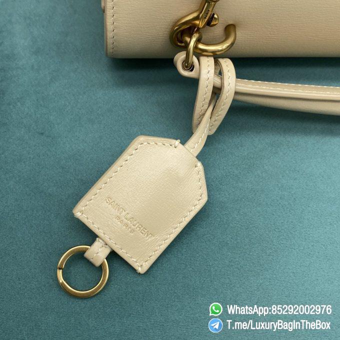 Best Replica YSL Sunset Satchel In Ivory Natural Smooth Leather with Front Flap Top Handle Chain and Leather Shoulder Strap Gold Metal YSL Initials SKU 634723D420W9141 07