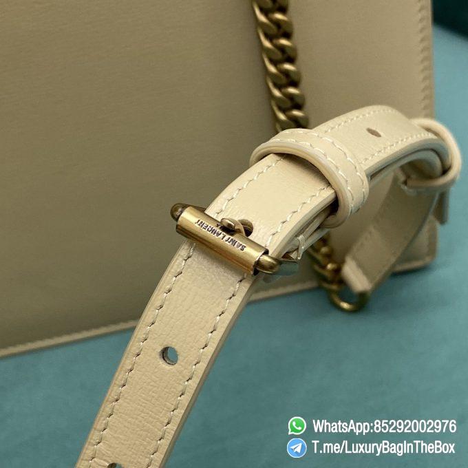 Best Replica YSL Sunset Satchel In Ivory Natural Smooth Leather with Front Flap Top Handle Chain and Leather Shoulder Strap Gold Metal YSL Initials SKU 634723D420W9141 08