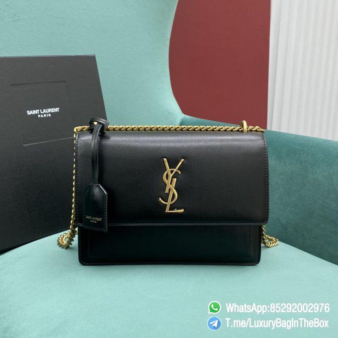 SAINT LAURENT MONOGRAM BAG YSL SUNSET MEDIUM IN SMOOTH LEATHER FRONT FLAP CHAIN AND LEATHER SHOULDER STRAP YSL BRONZE METAL HARDWARE STYLE ID 442906D420W1000 01