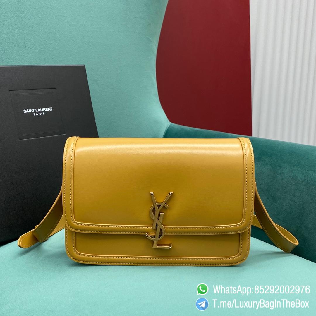 Top Quality Replica YSL Solferino Medium Satchel Bag Ginger Yellow In Box Saint Laurent Leather with Front Flap Bronze Metal Hardware Metal YSL Initials Closure SKU 634305 01