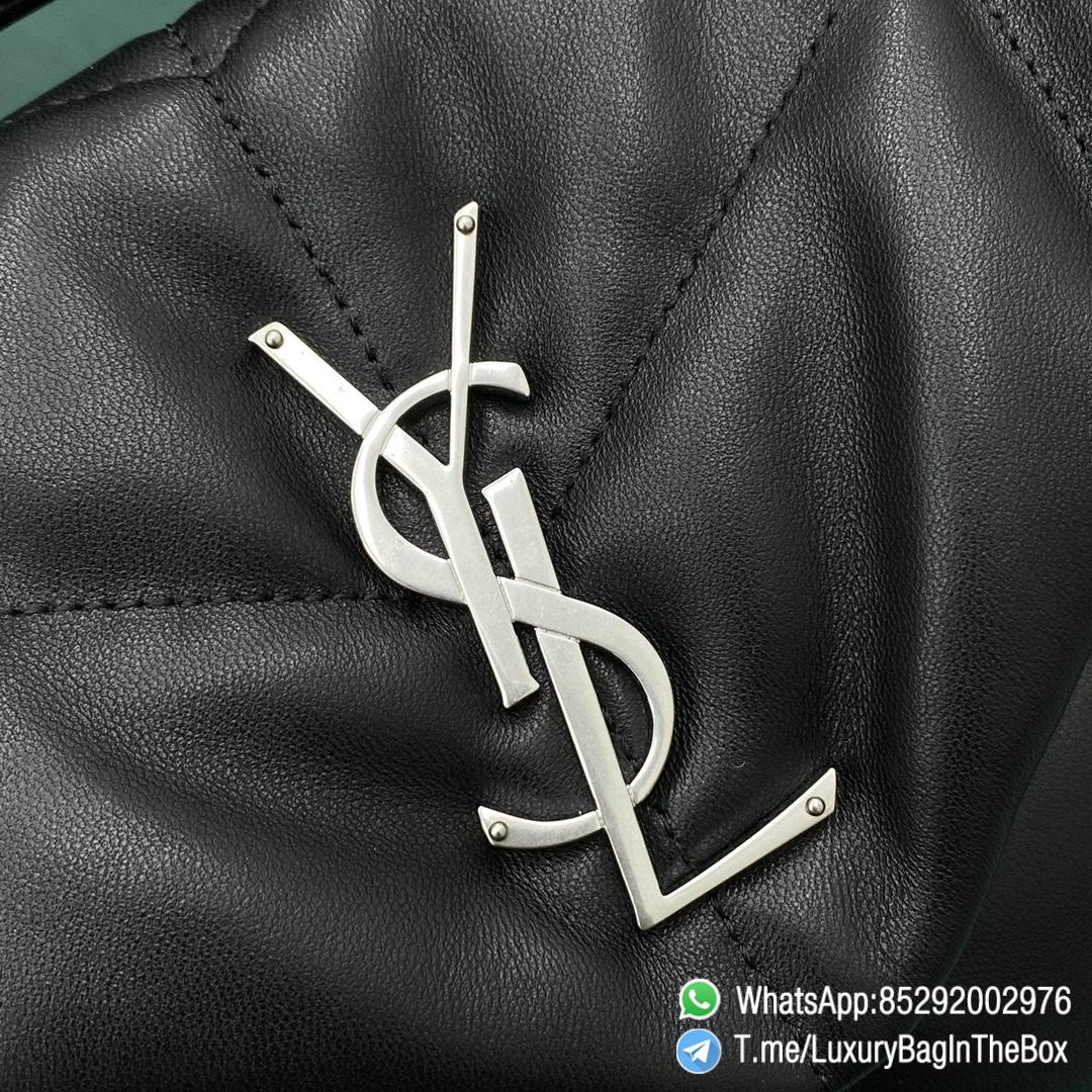 Top Quality YSL Puffer Small Bag Black In Quilted Lambskin with Silver Handware Metal YSL Initials and Chain Leather Strap Double Shoulder Carry SKU 577476 06
