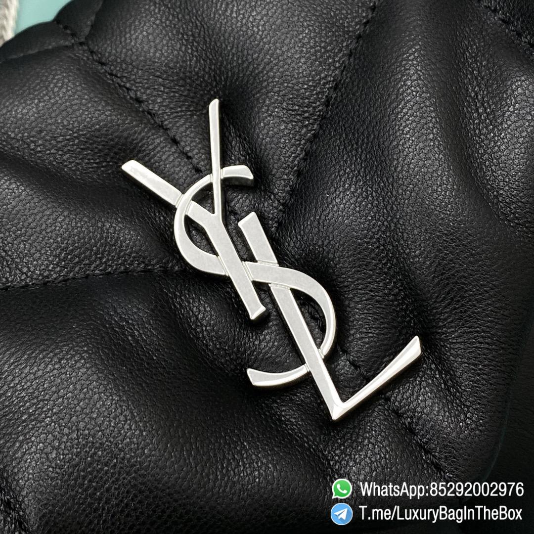 Top Quality YSL Puffer Toy Bag Black In Quilted Lambskin with Silver Handware Metal YSL Initials and Detachable Chain Leather Strap SKU 6203331EL001000 07