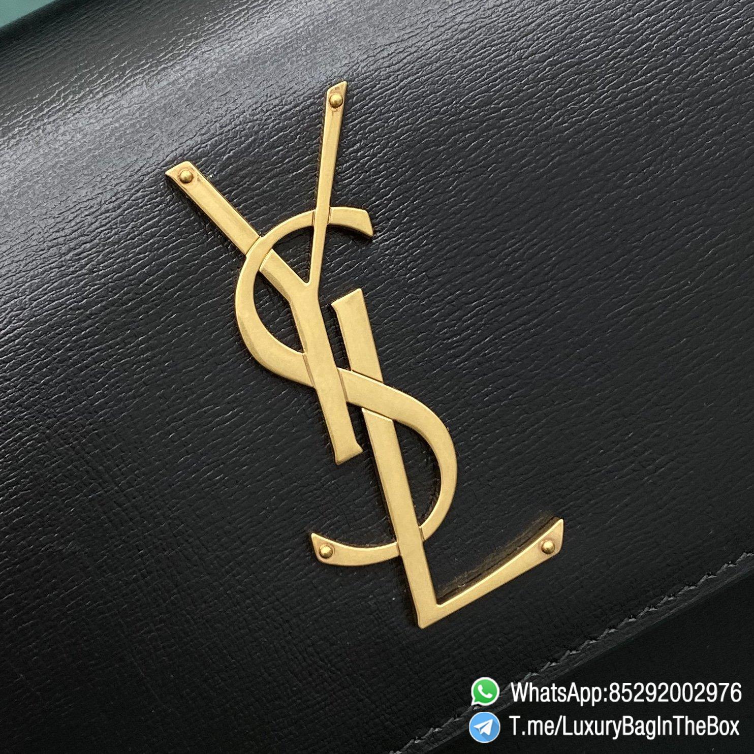 YSL MEDIUM SUNSET SATCHEL IN BLACK SMOOTH LEATHER SATCHEL FRONT FLAP TOP HANDLE ADJUSTABLE AND DETACHABLE LEATHER AND CHAIN STRAP BRONZE METAL YSL INITIALS SKU 634723D420W1000 07