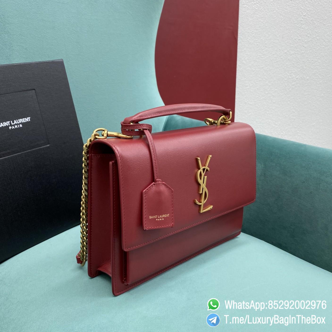 YSL MEDIUM SUNSET SATCHEL IN SMOOTH LEATHER SATCHEL FRONT FLAP TOP HANDLE ADJUSTABLE AND DETACHABLE LEATHER AND CHAIN STRAP BRONZE METAL YSL INITIALS SKU 634723D420W6008 02