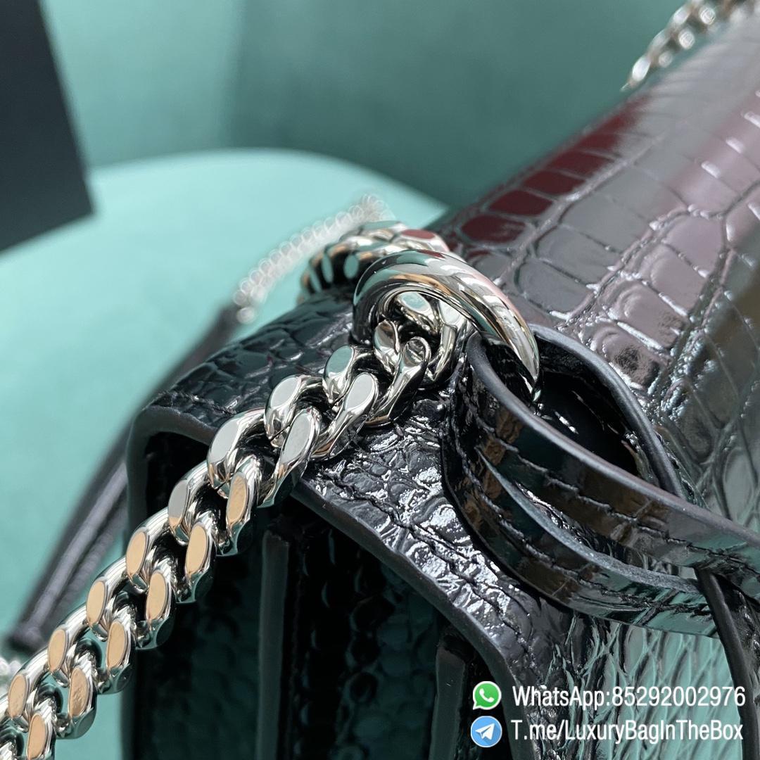 YSL Sunset Bag In Black Crocodile Embossed Shiny Leather Front Flap Chian Leather Shoulder Strap Silver YSL Initials In Metal SKU 442906DND0N1000 07
