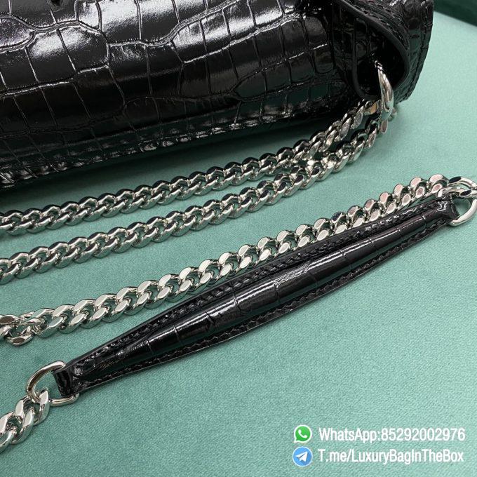 YSL Sunset Bag In Black Crocodile Embossed Shiny Leather Front Flap Chian Leather Shoulder Strap Silver YSL Initials In Metal SKU 442906DND0N1000 08