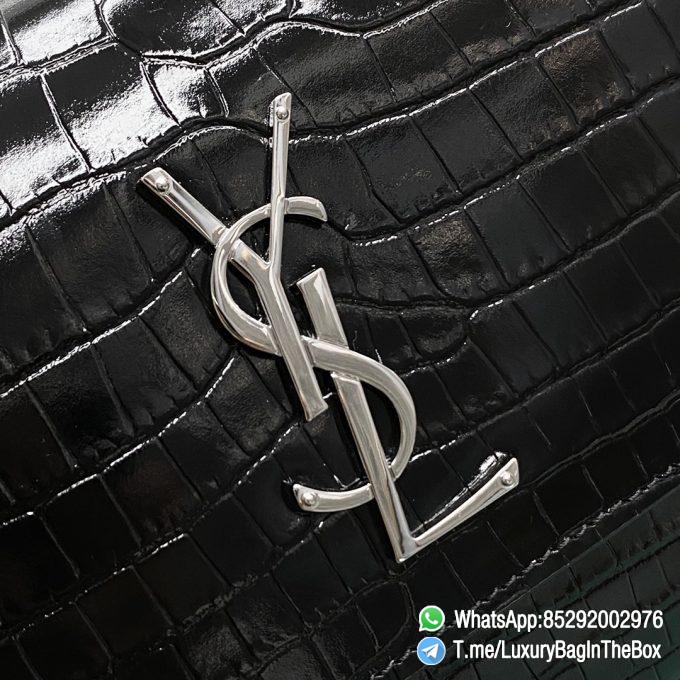 YSL Sunset Bag In Black Crocodile Embossed Shiny Leather Front Flap Chian Leather Shoulder Strap Silver YSL Initials In Metal SKU 442906DND0N1000 09