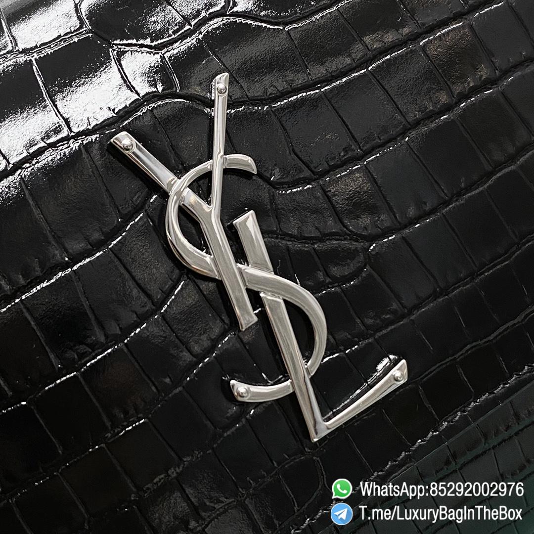 YSL Sunset Bag In Black Crocodile Embossed Shiny Leather Front Flap Chian Leather Shoulder Strap Silver YSL Initials In Metal SKU 442906DND0N1000 09