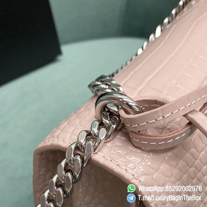 YSL Sunset in Dark Beige Crocodile Embossed Shiny Leather with Front Flap Chian and Leather Should Strap Silver Metal Handware YSL Initials SKU 442906DND0J2721 07